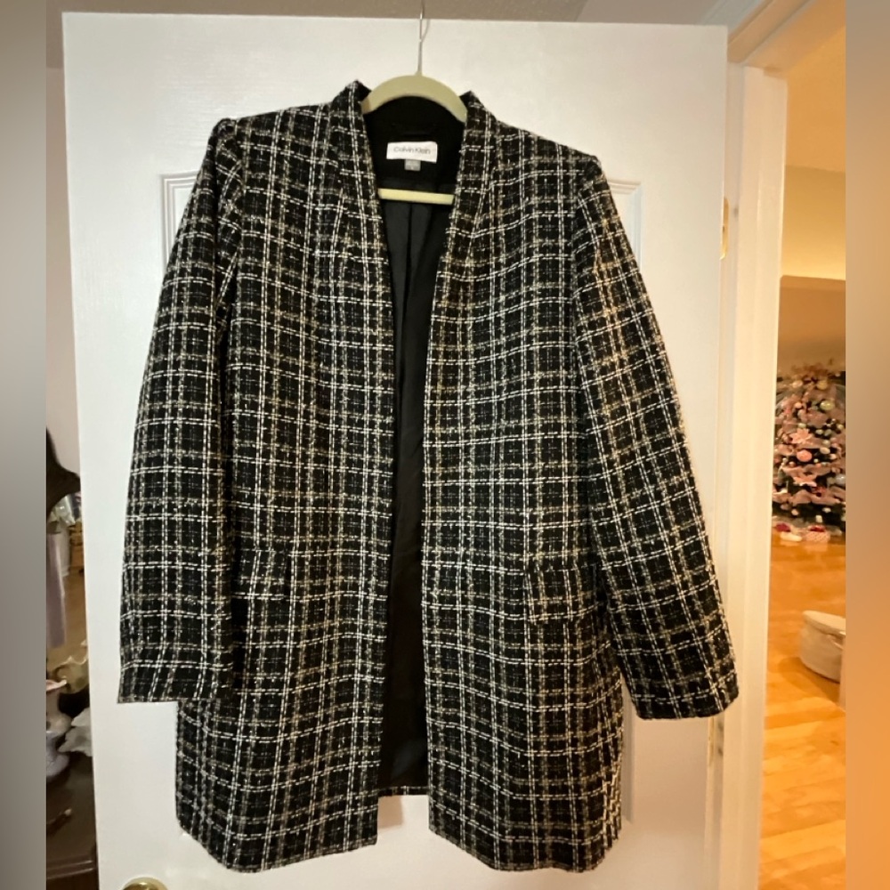 Calvin Klein black and white plaid suit jacket size 16